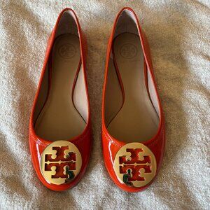 Tory Burch "Reva" patent leather ballet flat, Equestrian Orange, size 8.5